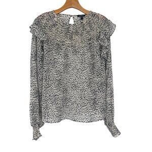 Express Womens Smocked Neck Chiffon Blouse Ruffle Sleeves animal Size large